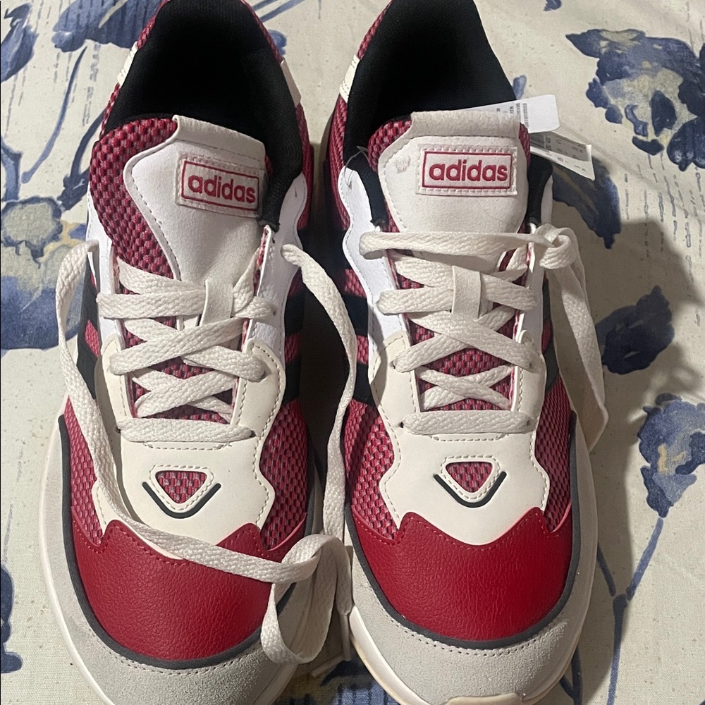 adidas Kids Red and White Mesh Lace-Up Sneakers